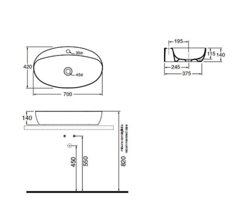 Раковина накладная Azzurra Elegance Circle 70x42x14 см Bianco lucido ELLA070420CMBI