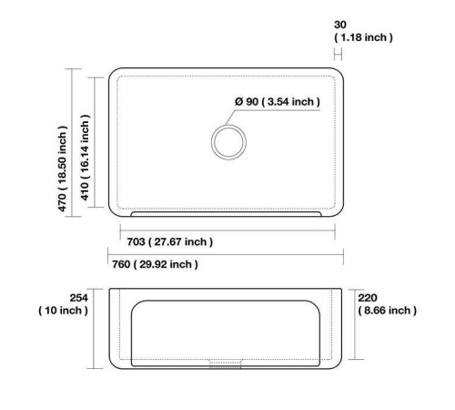 Раковина кухонная Kerasan Hannah Yorkshire 75.8x47x25.4 см без отверстия белый 542101
