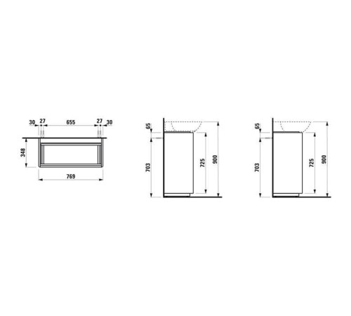 Тумба под раковину напольная Laufen INO 77x35x78 см 2 ящика темный вяз 4.0300.2.110.263.1/8.1330.1.000.104.1