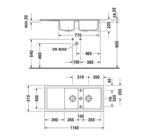 Кухонная мойка Duravit Cassia 116х51 см встраиваемая бежевая 7513111900