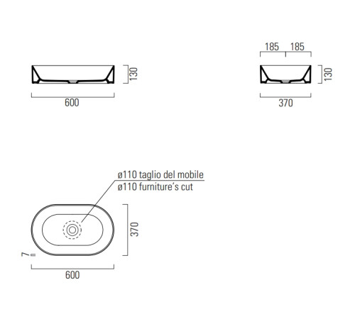 Раковина накладная GSI KUBE X 945808 600х370 мм Creta Matte 945808