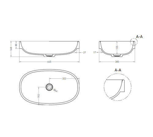 Раковина встраиваемая сверху Salini Greca 64.5х38.5х16.8 см S-Stone белый матовый 1803201M