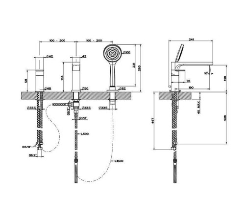 Смеситель для ванны Gessi Emporio Via Manzoni на 3 отверстия с изливом и душем хром 38634#031