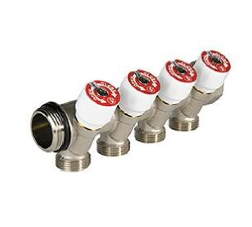 Коллектор сантехнический Giacomini 3/4 x 3/4E на 2 выхода с отсечными вентилями R585CSX122