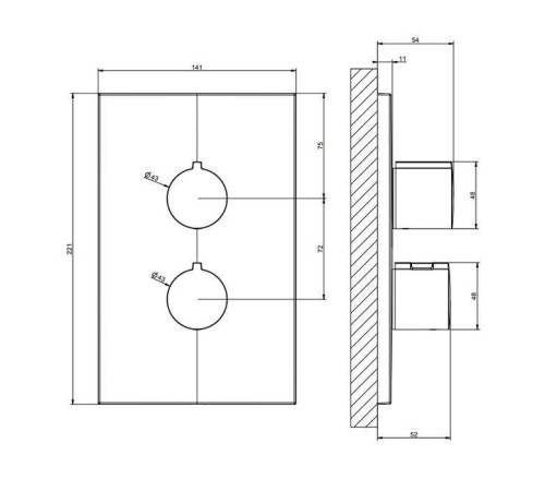 Смеситель для душа встраиваемый термостатический Gessi Emporio Via Manzoni на 2 выхода Finox Brushed Nickel 38794#149