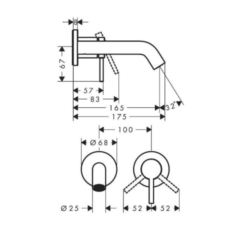 Смеситель для раковины Hansgrohe Tecturis S настенный хром 73350000