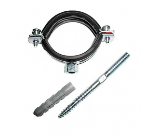 Комплект для монтажа труб Stout хомут металлический обрезиненный со шпилькой и дюбелем DN50 388205