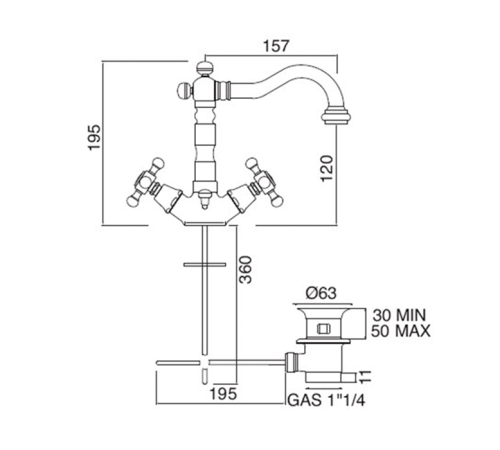Смеситель для раковины Sbordoni Londra с донным клапаном бронза LO87BR