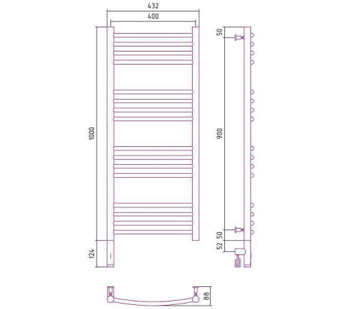 Полотенцесушитель электрический Сунержа Богема 3.0 400x1000 мм левый без покрытия 00-5802-1040