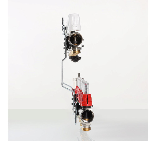 Коллекторный блок Valtec из нержавеющей стали с термоклапанами и расходомерами 1 x 9 выходов 3/4 Евроконус VTc.596.EMNX.0609