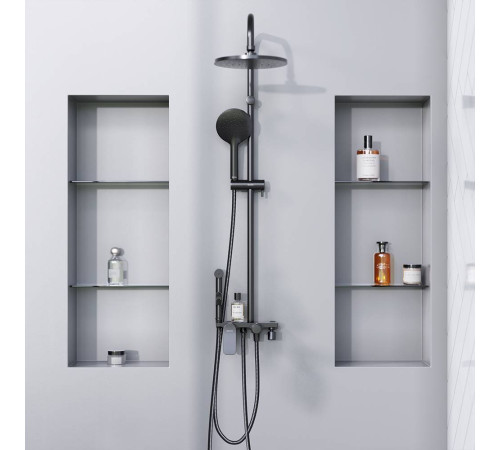 Душевая система AM.PM Jupiter со смесителем-полкой и гигиеническим душем черная 977770300