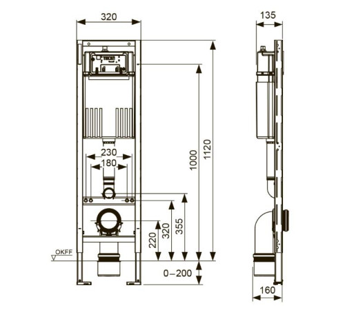 Застенный модуль для унитаза TECE TECEbase 112х32 см со смывным бачком 9400440