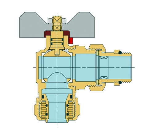 Кран шаровой угловой резьбозажимной Tiemme 26 мм x 3/4 ручка-бабочка синяя 1620004