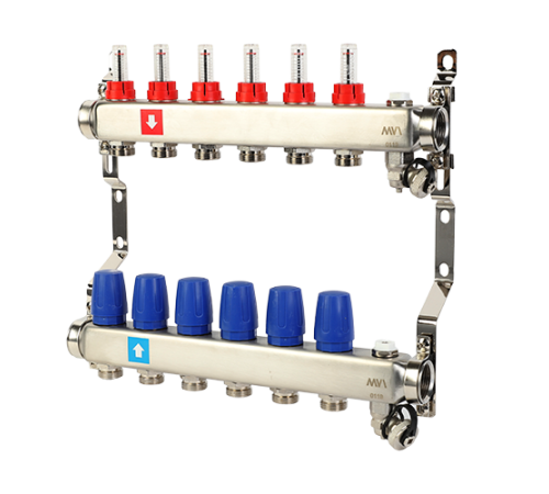 Коллекторная группа Hogart Premium 1 x 3/4 EK 6 выходов с расходомерами, дренажным краном и воздухоотводчиком HOGMS70606