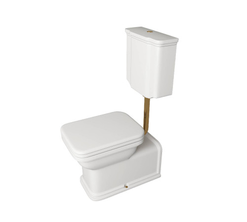 Унитаз напольный удлиненный Kerasan Waldorf 65х37 см с низким бачком и трубой белый/золото 751391/411601/418201/760391/757191