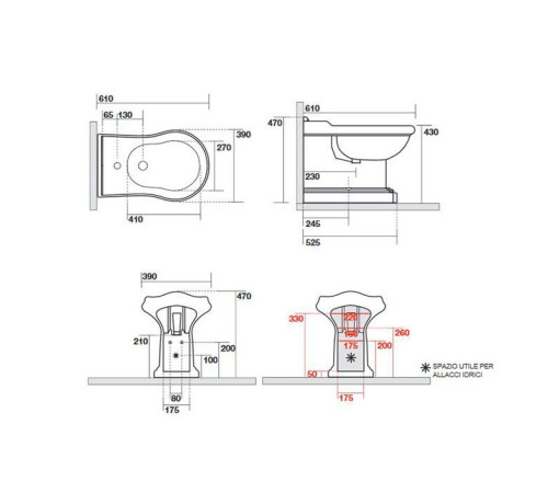 Биде напольное Kerasan Retro 61х39 см приставное BTW 1 отверстие 102201*1