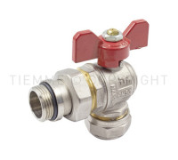 Кран шаровой угловой резьбозажимной Tiemme 26 мм x 3/4 ручка-бабочка красная 1620014