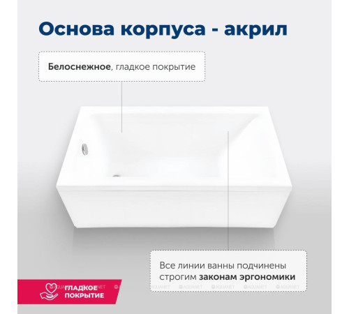 Акриловая ванна Aquanet Bright 145x70 см с каркасом 00239668