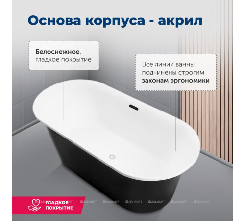 Ванна акриловая Aquanet Family Smart 1700x780 мм со сливом-переливом белый матовый/черный матовый 88778-MW-MB