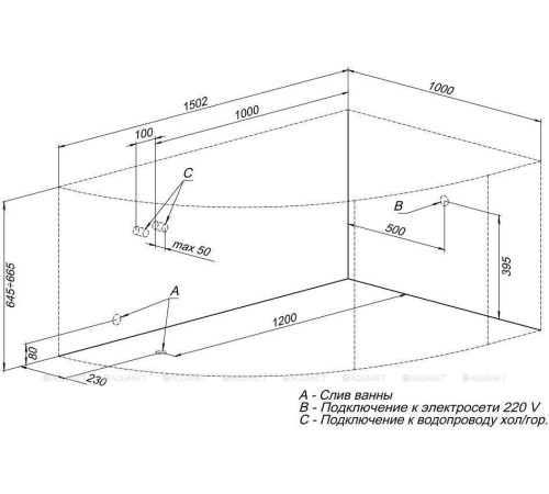 Ванна акриловая Aquanet Mayorca 150x100 R правая в комплекте 00205438