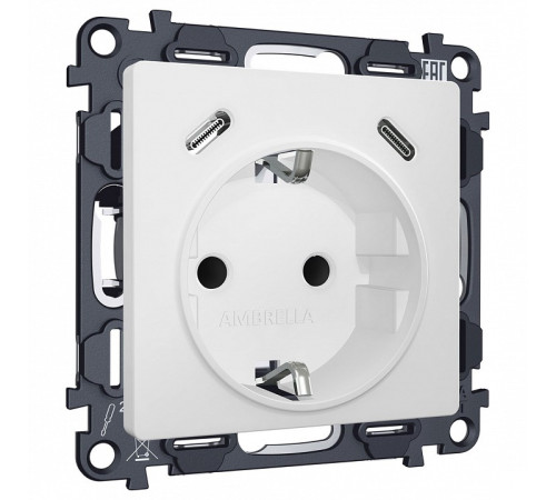 Розетка с заземлением и 2хUSB type C, без рамки Ambrella Volt MA MA130510