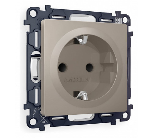 Розетка с заземлением и со шторкой, без рамки Ambrella Volt Quant MA367010