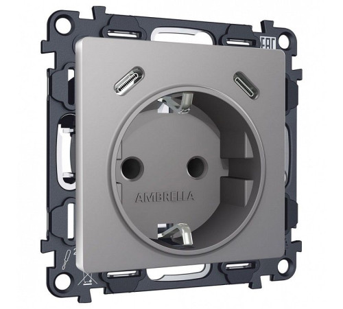 Розетка с заземлением и 2хUSB type C, без рамки Ambrella Volt ALFA MA510510