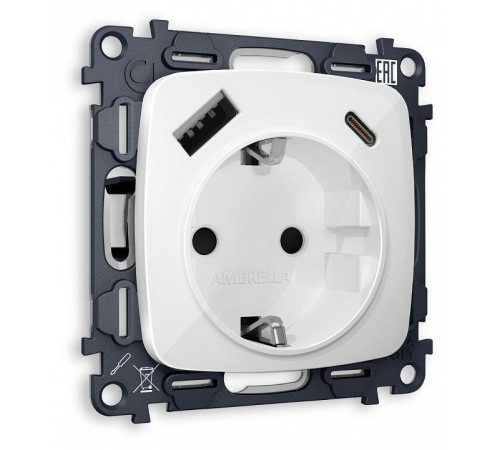 Розетка с заземлением и 2хUSB type A и C, без рамки Ambrella Volt MO MO110010