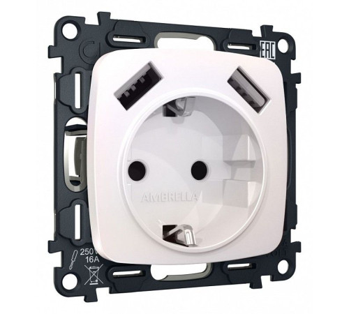 Розетка с заземлением и 2хUSB type A, без рамки Ambrella Volt Quant MO209010