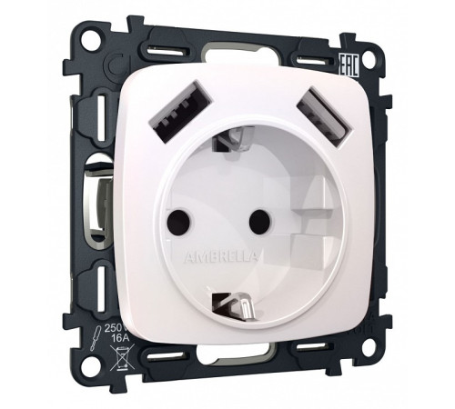 Розетка с заземлением и 2хUSB type A, без рамки Ambrella Volt Quant MO209010