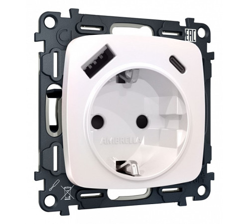 Розетка с заземлением и 2хUSB type A и C, без рамки Ambrella Volt Quant MO210010
