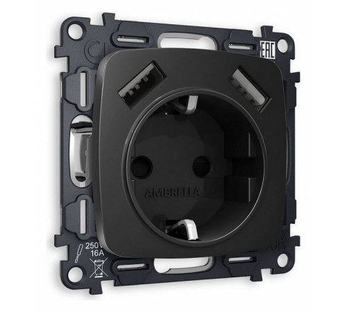 Розетка с заземлением и 2хUSB type A, без рамки Ambrella Volt Quant MO809010