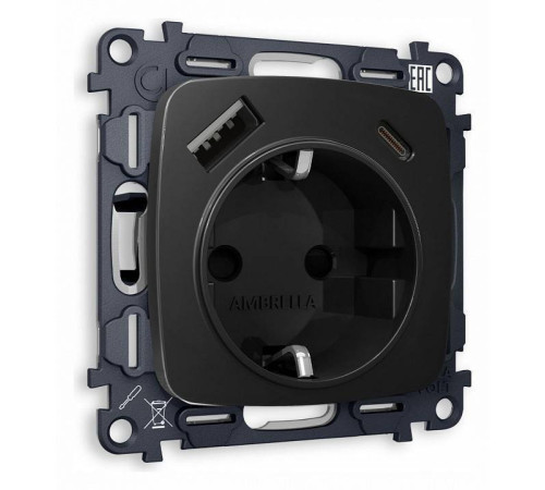 Розетка с заземлением и 2хUSB type A и C, без рамки Ambrella Volt Quant MO810010