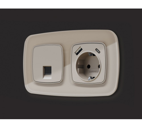 Накладка для розетки с заземлением и со шторками и 2хUSB type A и C Ambrella Volt Quant OP3700