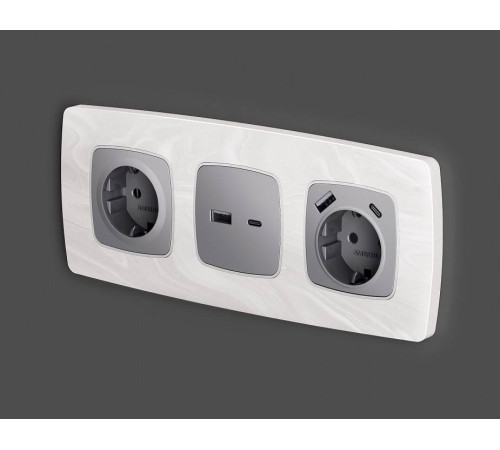 Накладка для розетки с заземлением и со шторками и 2хUSB type A и C Ambrella Volt Quant OP5100