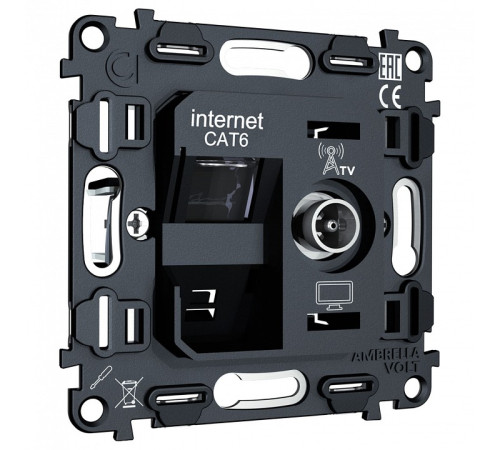 Механизм ТВ-розетки оконечные и розетки Ethernet RJ-45 со шторкам Ambrella Volt QUANT VM195