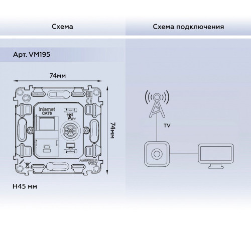 Механизм ТВ-розетки оконечные и розетки Ethernet RJ-45 со шторкам Ambrella Volt QUANT VM195