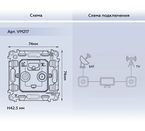 Механизм ТВ-розетки и SAT-розетки оконечные Ambrella Volt QUANT VM217