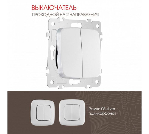 Выключатель проходной двухклавишный без рамки Arte Milano 205 205.32-2.silver