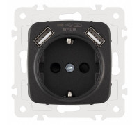 Розетка с заземлением и со шторкой и 2хUSB, без рамки Arte Milano am-205 205.47-1.black