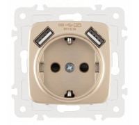 Розетка с заземлением и со шторкой и 2хUSB, без рамки Arte Milano am-205 205.47-1.shampan