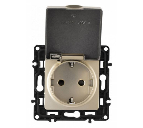 Розетка влагозащищенная с заземлением и со шторкой с крышкой Arte Milano am-217 217.41-1.shampan