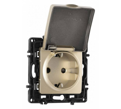 Розетка влагозащищенная с заземлением и со шторкой с крышкой Arte Milano am-217 217.41-1.shampan