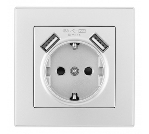 Розетка с заземлением и со шторкой и 2хUSB Arte Milano SET06-1 SET06-1-47-1 silver
