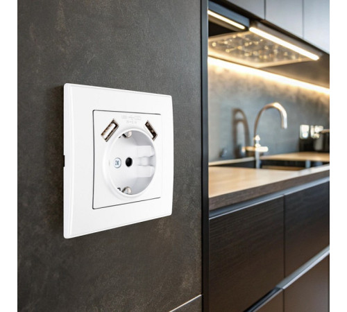 Розетка с заземлением и со шторкой и 2хUSB Arte Milano SET06-1 SET06-1-47-1 white