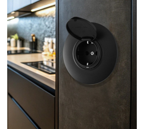 Розетка с заземлением и шторкой, с крышкой Arte Milano SET08-1 SET08-1-41-1 black