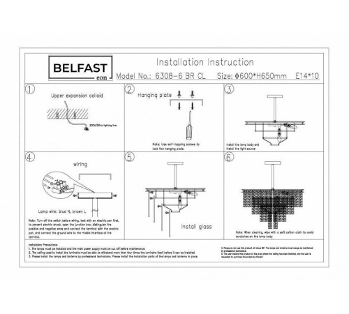 Люстра на штанге Belfast Harland 6308-6 BR CL