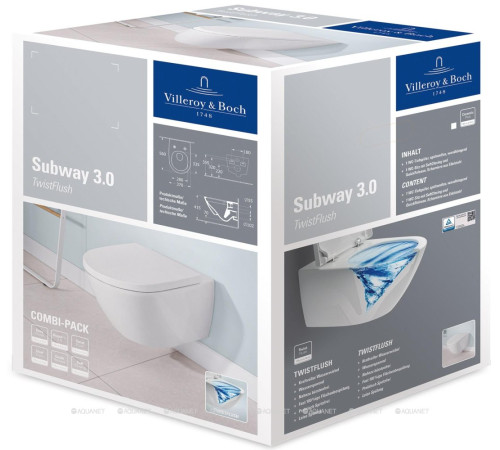 Унитаз подвесной Villeroy & Boch Subway 3.0 375x560 мм CeramicPlus с сиденьем 4670TSR1