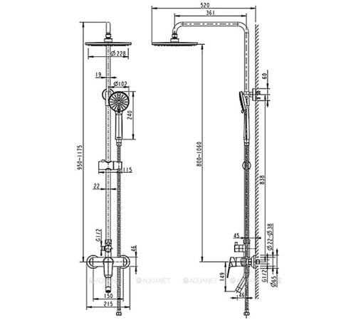 Душевая колонна со смесителем для ванны Bravat Rhein хром F6429564CP-A-ENG