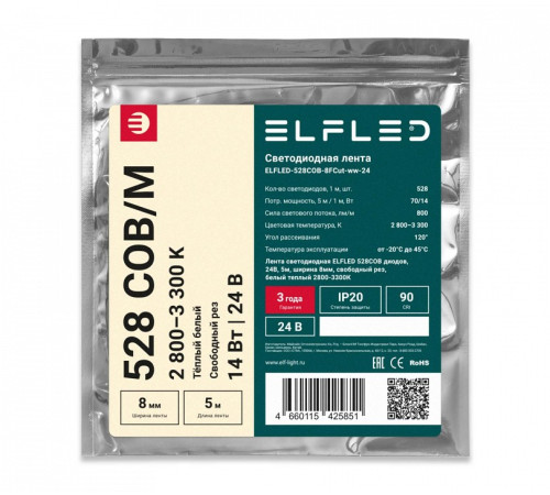 Лента светодиодная ELFLED ELFLED-528COB-8FCut-ww-24